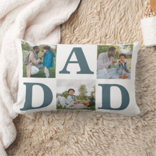 Simple Modern Fathers Day Dad 3 photo family  Lumbar Cushion