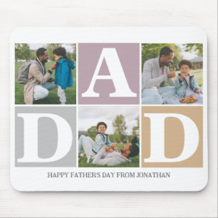 Simple Modern Fathers Day Dad 3 photo family  Mouse Pad