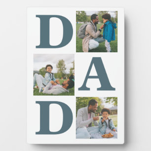 Simple Modern Fathers Day Dad 3 photo family  Plaque