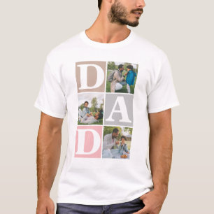 Simple Modern Fathers Day Dad 3 photo family T-Shirt