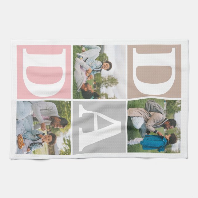 Simple Modern Fathers Day Dad 3 photo family  Tea Towel (Horizontal)