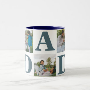 Simple Modern Fathers Day Dad 3 photo family Two-Tone Coffee Mug