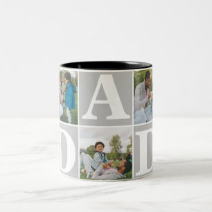 Simple Modern Fathers Day Dad 3 photo family Two-Tone Coffee Mug
