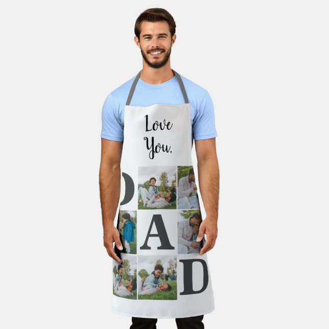 Simple Modern Fathers Day Dad 6 photo family  Apron (Worn)