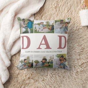 Simple Modern Fathers Day Dad 6 photo family Cushion