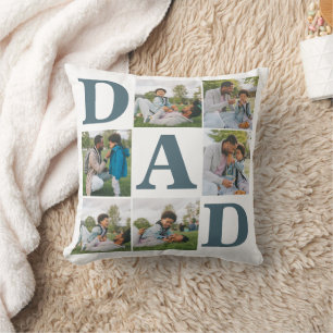 Simple Modern Fathers Day Dad 6 photo family Cushion