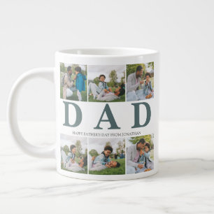 Simple Modern Fathers Day Dad 6 photo family  Large Coffee Mug