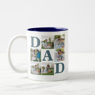 Simple Modern Fathers Day Dad 6 photo family Two-Tone Coffee Mug