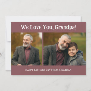 Simple Modern Fathers Day Grandpa 2 photo family Holiday Card