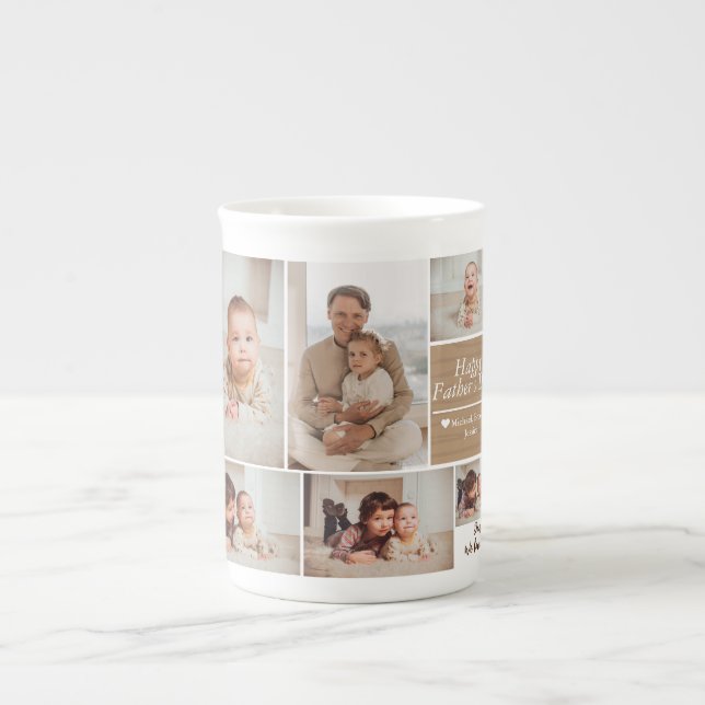 Simple Modern Fathers Day photo family collage Car Bone China Mug (Front)