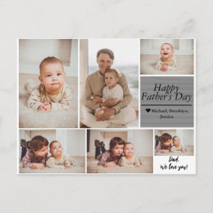 Simple Modern Fathers Day photo family collage Car Holiday Postcard