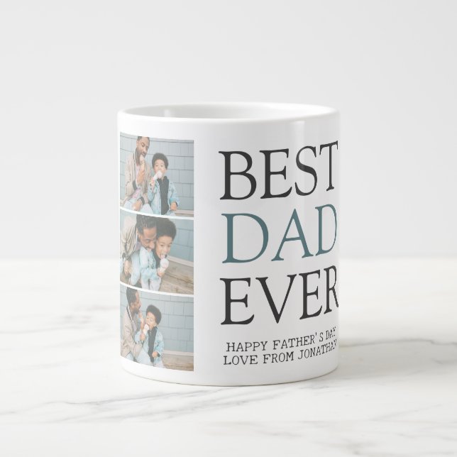 Simple Modern Fathers Day photo family collage Large Coffee Mug (Front)