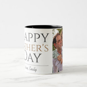 Simple Modern Fathers Day photo family Two-Tone Coffee Mug