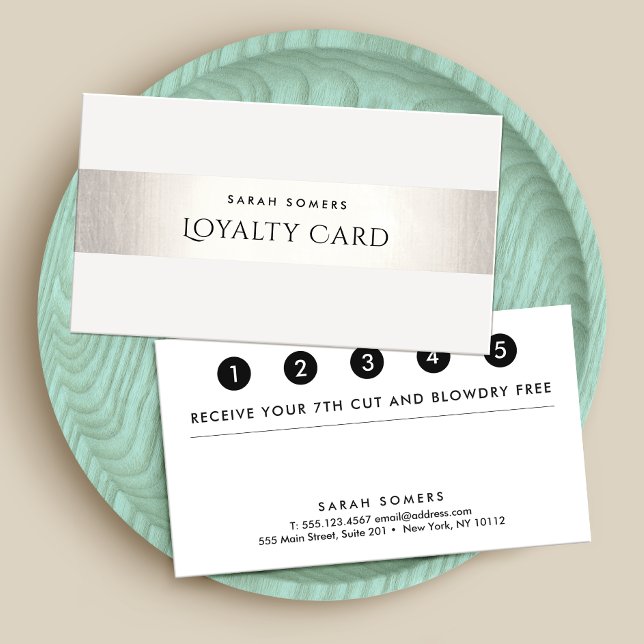 Simple Modern FAUX Silver Striped Loyalty 5 Punch Card (Creator Uploaded)