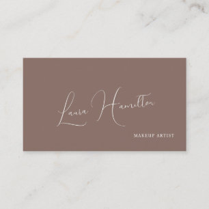 Simple modern feminine script QR code brown beauty Business Card