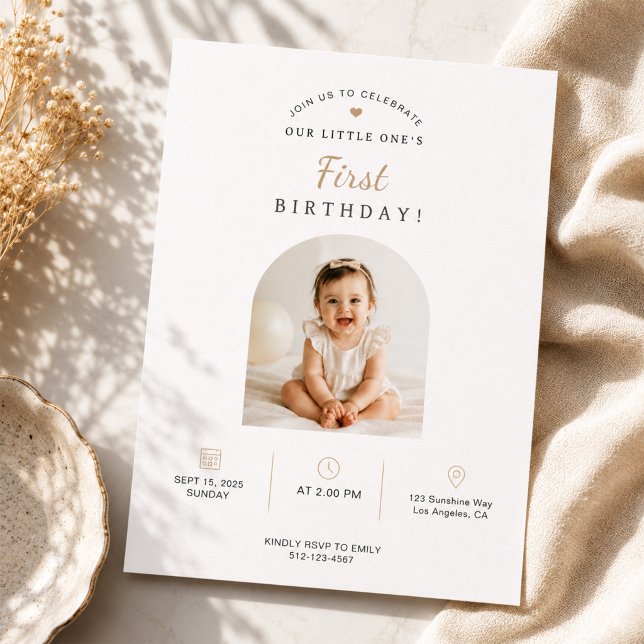 Simple Modern First Birthday Arch Photo  Invitation (Creator Uploaded)