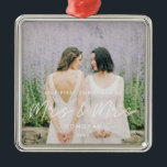 Simple Modern First Christmas as Mrs & Mrs Photo Metal Ornament<br><div class="desc">Our first Christmas as Mrs and Mrs,  lesbian newlywed couple milestone photo ornament. A modern typography for this photo ornaments collection. To customise with your favourite picture. You can also easily change the colour of the font to your liking.</div>