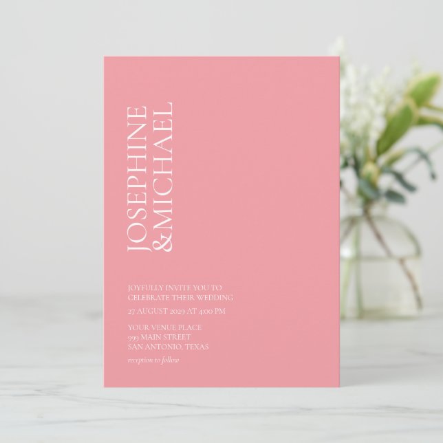 Simple Modern First Name Pink and White Invitation (Standing Front)