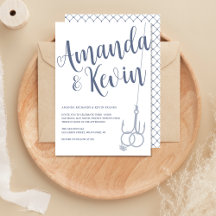 Simple Modern Fishing Hook Wedding Rings Blue Grey