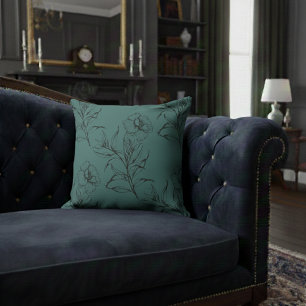 Simple Modern Floral Boho Pattern Dusty Teal Cushion