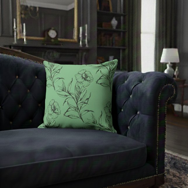 Simple Modern Floral Boho Pattern Light Green Cushion (Creator Uploaded)