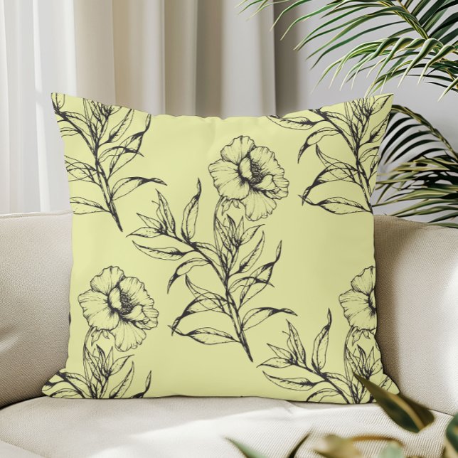 Simple Modern Floral Boho Pattern Light Yellow Cushion (Creator Uploaded)