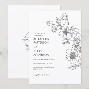 Simple Modern Floral Botanical White Wedding Invitation