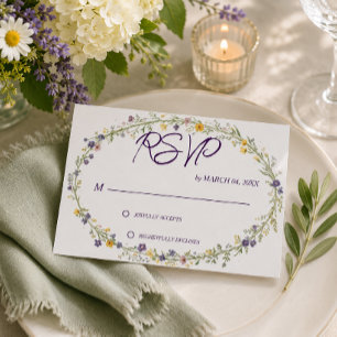 Simple Modern Floral Classic Wedding RSVP Card