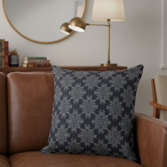 Simple Modern Floral Damask Pattern Dark Blue Cushion (Creator Uploaded)