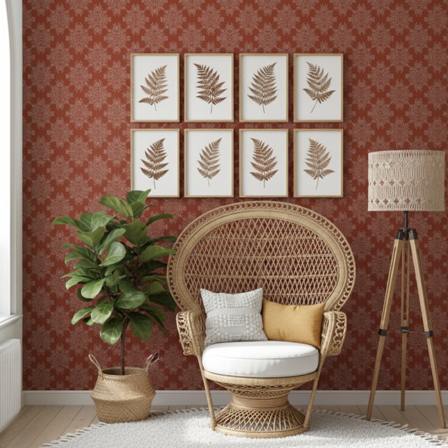 Simple Modern Floral Damask Pattern Terracotta Wallpaper (Creator Uploaded)