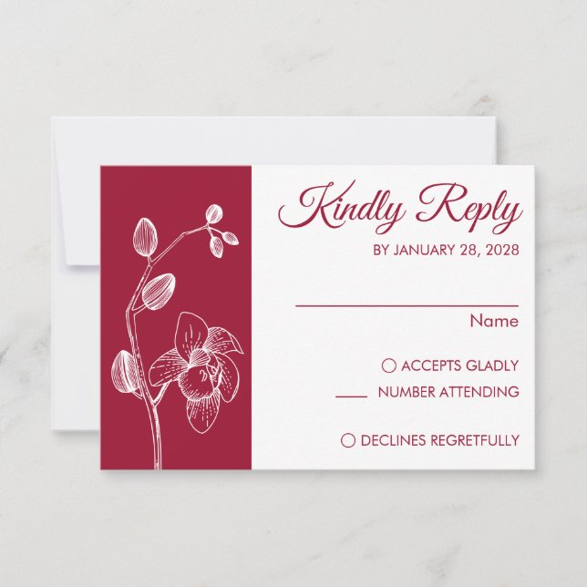 Simple modern floral elegant orchids minimalist RSVP card (Front)