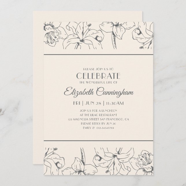 Simple Modern Floral Memorial Celebration Of Life Invitation (Front/Back)