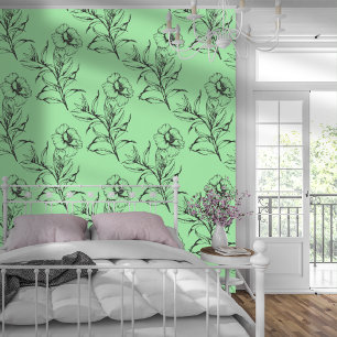 Simple Modern Floral Pattern Light Green Wallpaper