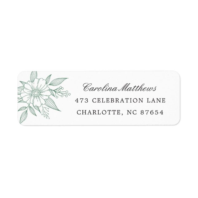 Simple Modern Floral Wedding Mint Return Address Label (Front)