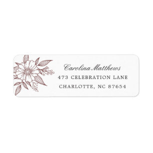 Simple Modern Floral Wedding Red Return Address Label
