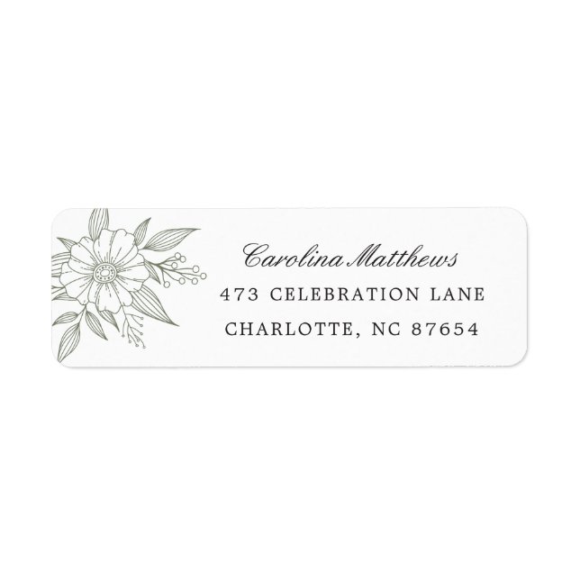 Simple Modern Floral Wedding Sage Return Address Label (Front)