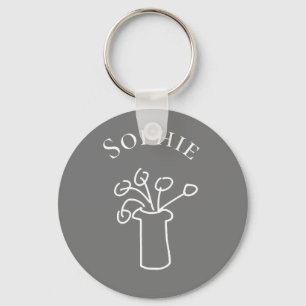Simple modern flower white personal name key ring