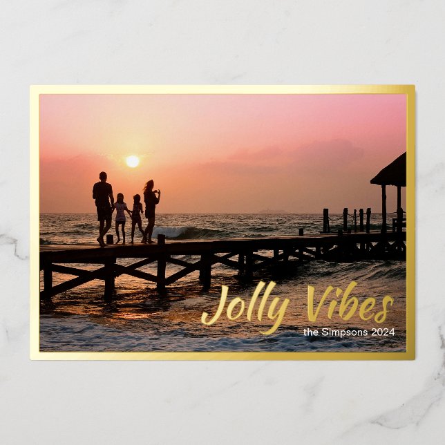 Simple Modern Foil Custom Photo Xmas Cards  (Front)