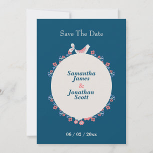 Simple Modern Folk Style Blue Save The Date Invitation