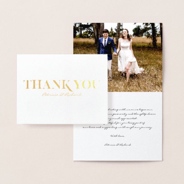 Simple Modern Font Wedding Thank You Foto Foil Card (Display)