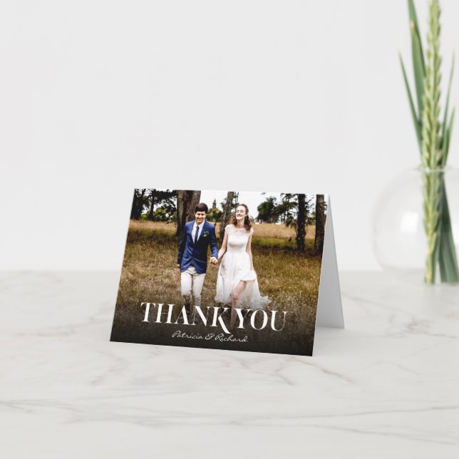 Simple Modern Font Wedding Thank You Photo Card (Front)