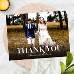 Simple Modern Font Wedding Thank You Photo Postcard<br><div class="desc">Elegant White Script Photo Thank You Cards</div>