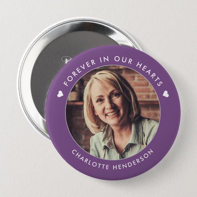 Simple Modern Forever In Our Hearts Photo Button (Front & Back)