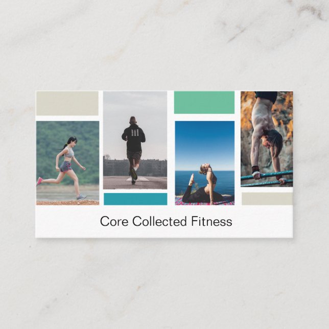Simple Modern Four Photo Collage Fitness Business Card (Front)