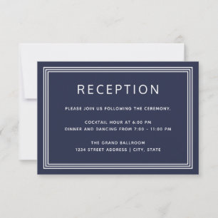 Simple Modern Frame Elegant Navy Reception Card