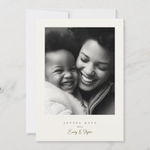 simple modern frame joyful green cream Christmas Holiday Card