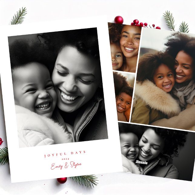 simple modern frame joyful red & white Christmas Holiday Card (Creator Uploaded)