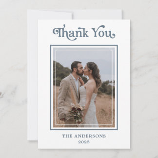 Simple Modern Framed Photo Wedding Thank You Card