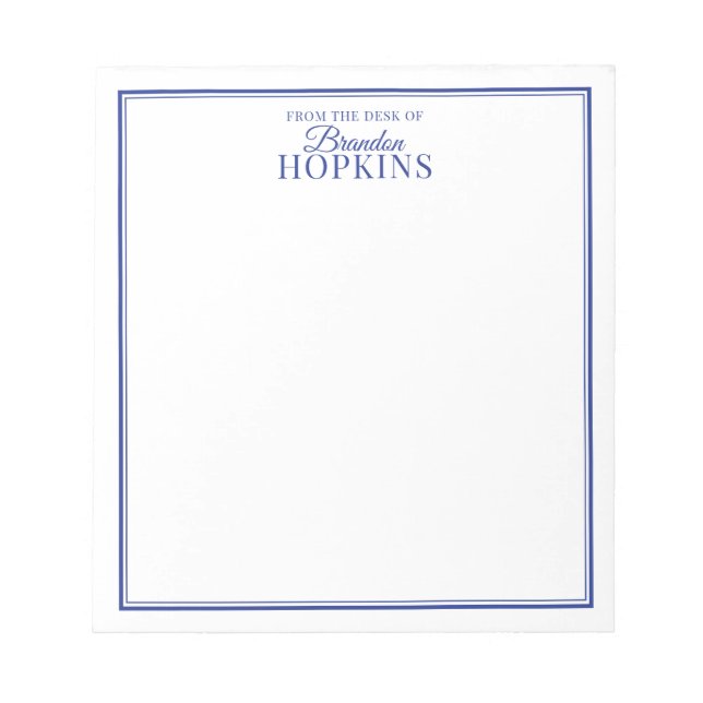 Simple Modern From the Desk of Script Blue Notepad (Front)