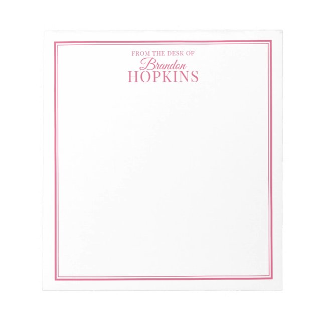 Simple Modern From the Desk of Script Pink Notepad (Front)
